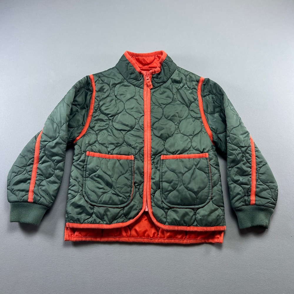 Free Assembly Quilted Jacket Youth Small 6-6X Green Lined Full Zip Mock Neck